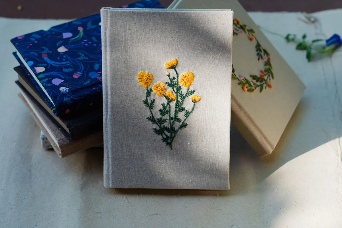 Hand-Embroidered Wildflower Journal, Personalised by The Thread Nest, hand-embroidered linen cover, photo 6