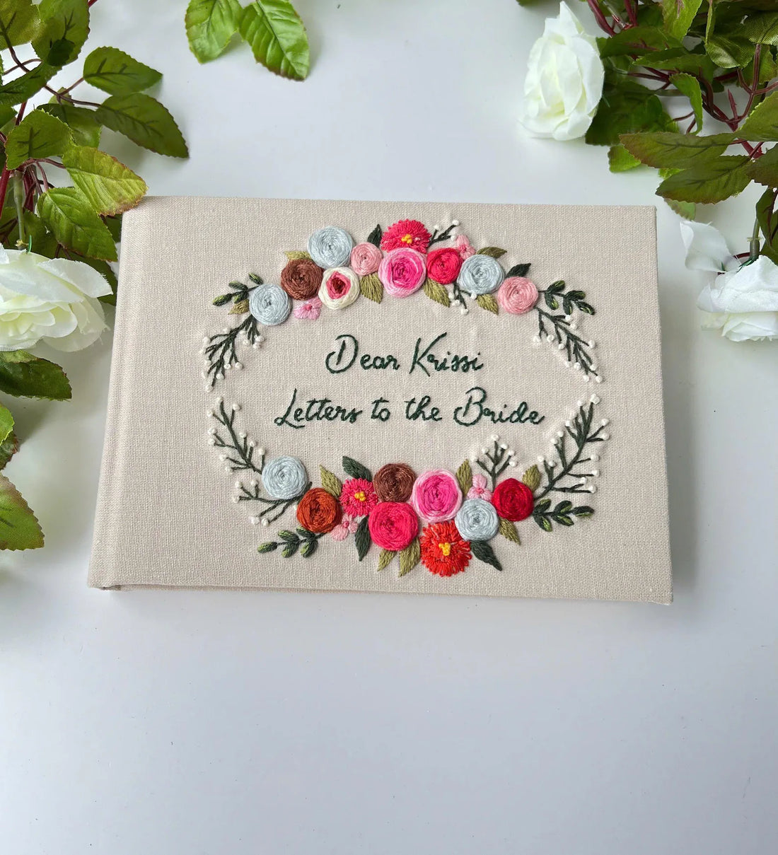 Letters to the Bride Wreath Book by The Thread Nest, hand-embroidered linen cover, photo 1