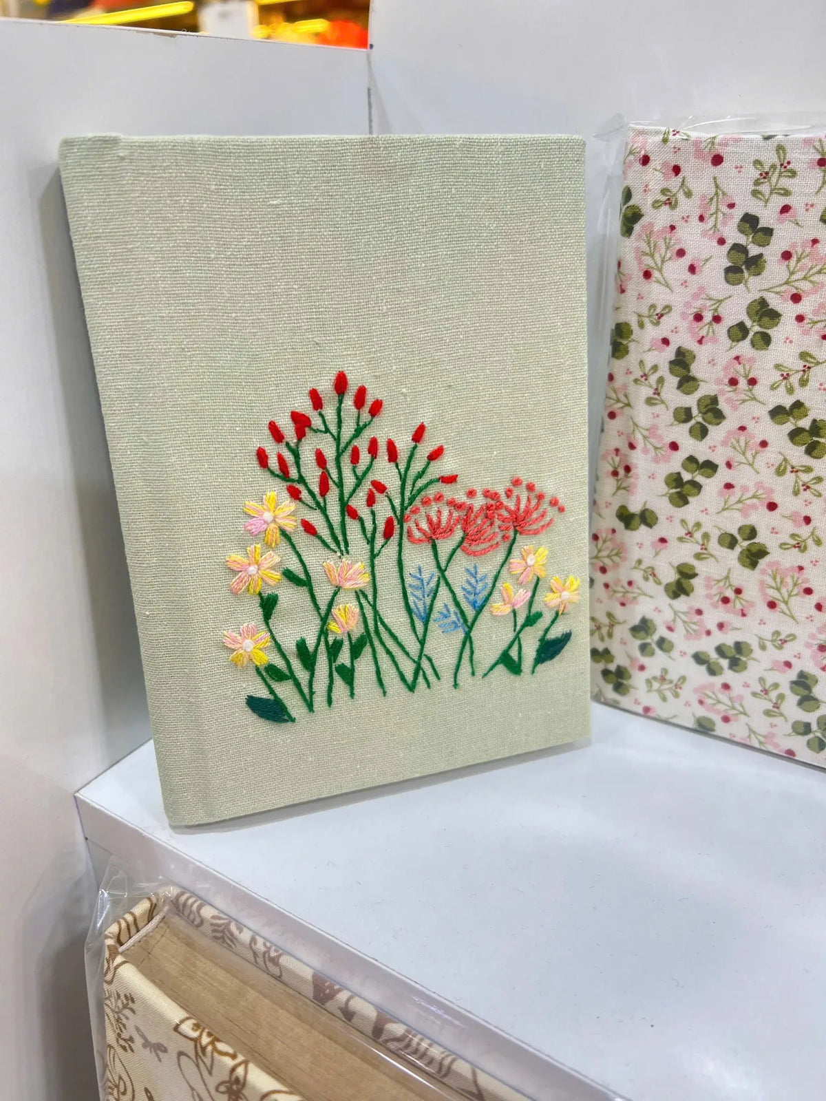 Sage Linen Journal with Scattered Wildflowers by The Thread Nest, hand-embroidered linen cover, photo 3