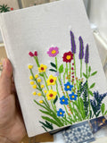 White Linen Journal with Colourful Wildflowers by The Thread Nest, hand-embroidered linen cover, photo 4