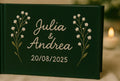 Dark Green Guest Book with Names in White by The Thread Nest, hand-embroidered linen cover, photo 3