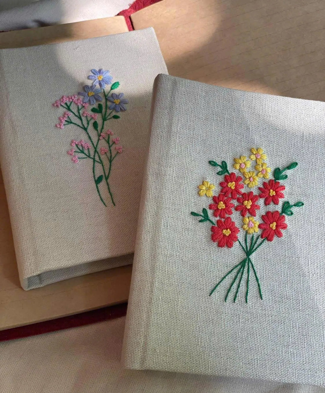 Wildflower Posy Journal, A5 or A6 by The Thread Nest, hand-embroidered linen cover, photo 1