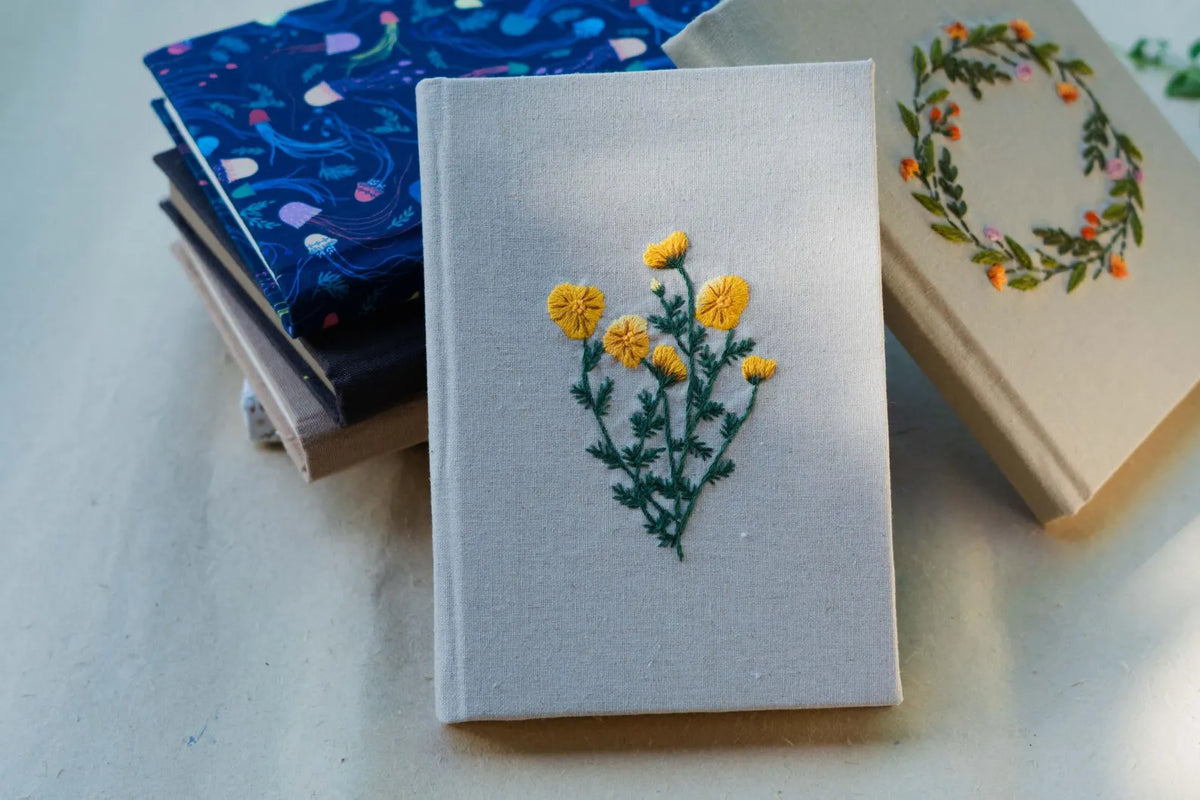 Wildflower Posy Journal, A5 or A6 by The Thread Nest, hand-embroidered linen cover, photo 4