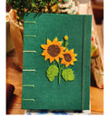 Sunflower Embroidered Journal A5, Exposed Spine by The Thread Nest, hand-embroidered linen cover, photo 1
