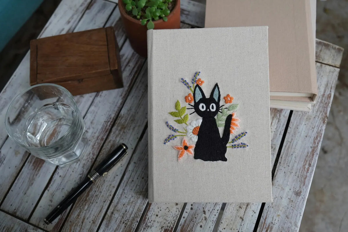 Woodland Animal Journal, A5 or A6 by The Thread Nest, hand-embroidered linen cover, photo 1