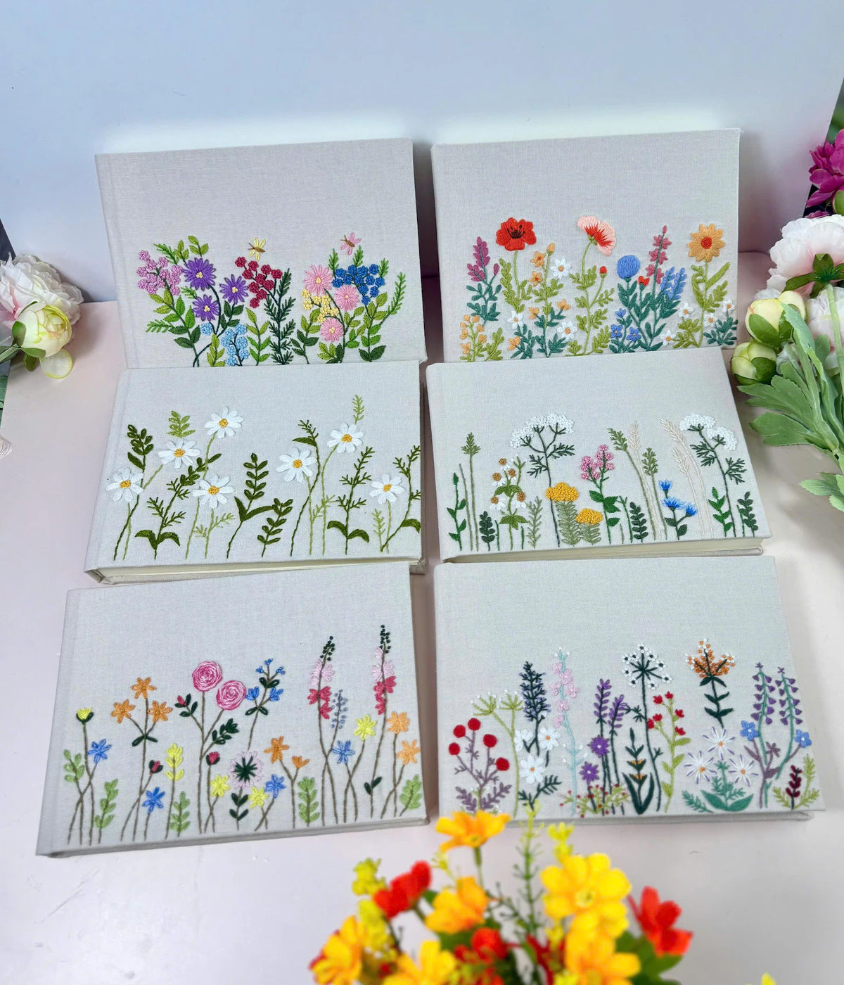 Poppy & Rose Wildflower Notebook by The Thread Nest, hand-embroidered linen cover, photo 6