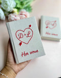 Doves & Lockets Vow Book, Hand-Embroidered by The Thread Nest, hand-embroidered linen cover, photo 5