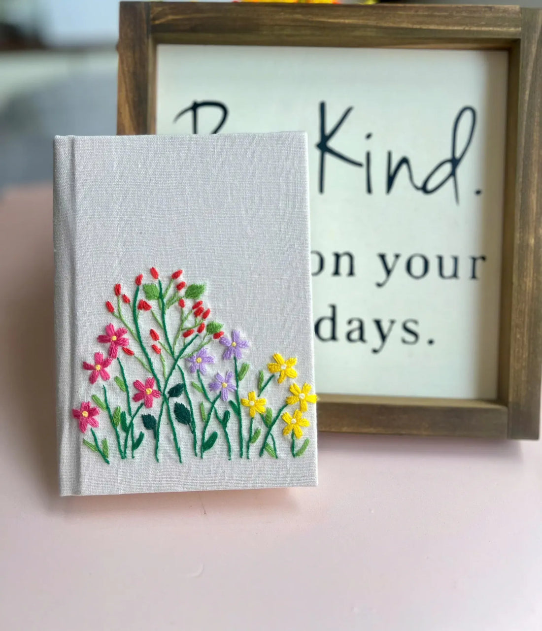 Hand-Embroidered Wildflower Journal, Personalised by The Thread Nest, hand-embroidered linen cover, photo 1