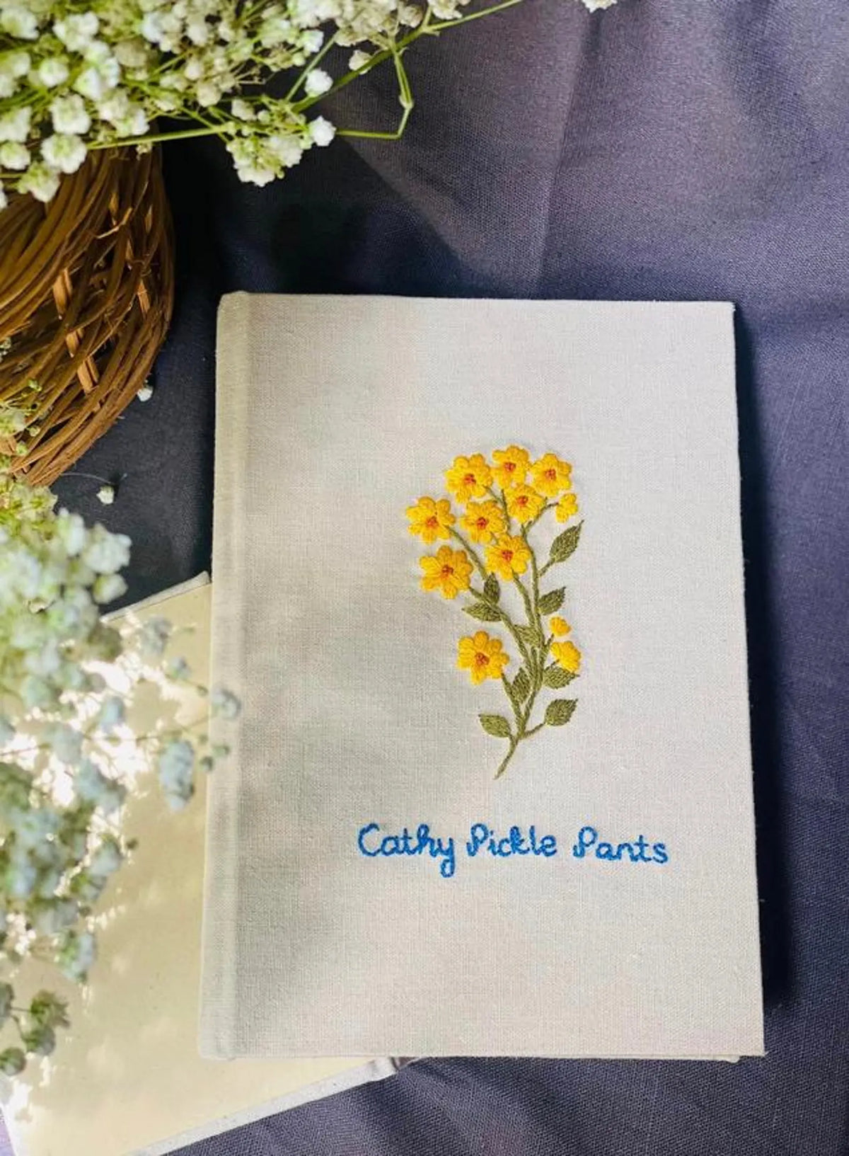 Hand-Embroidered Wildflower Journal, Personalised by The Thread Nest, hand-embroidered linen cover, photo 8