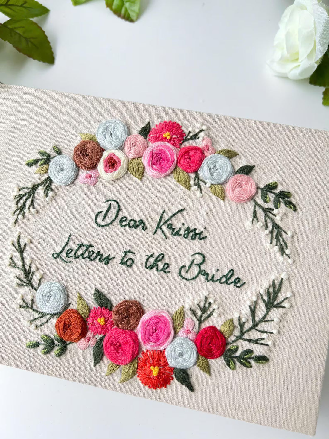 Letters to the Bride Wreath Book by The Thread Nest, hand-embroidered linen cover, photo 1