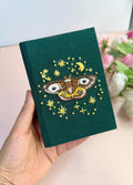 Luna Moth & Crescent Moon Journal, A5 or A6 by The Thread Nest, hand-embroidered linen cover, photo 4