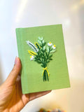 Daisy Posy Journal, Green or Burgundy by The Thread Nest, hand-embroidered linen cover, photo 1