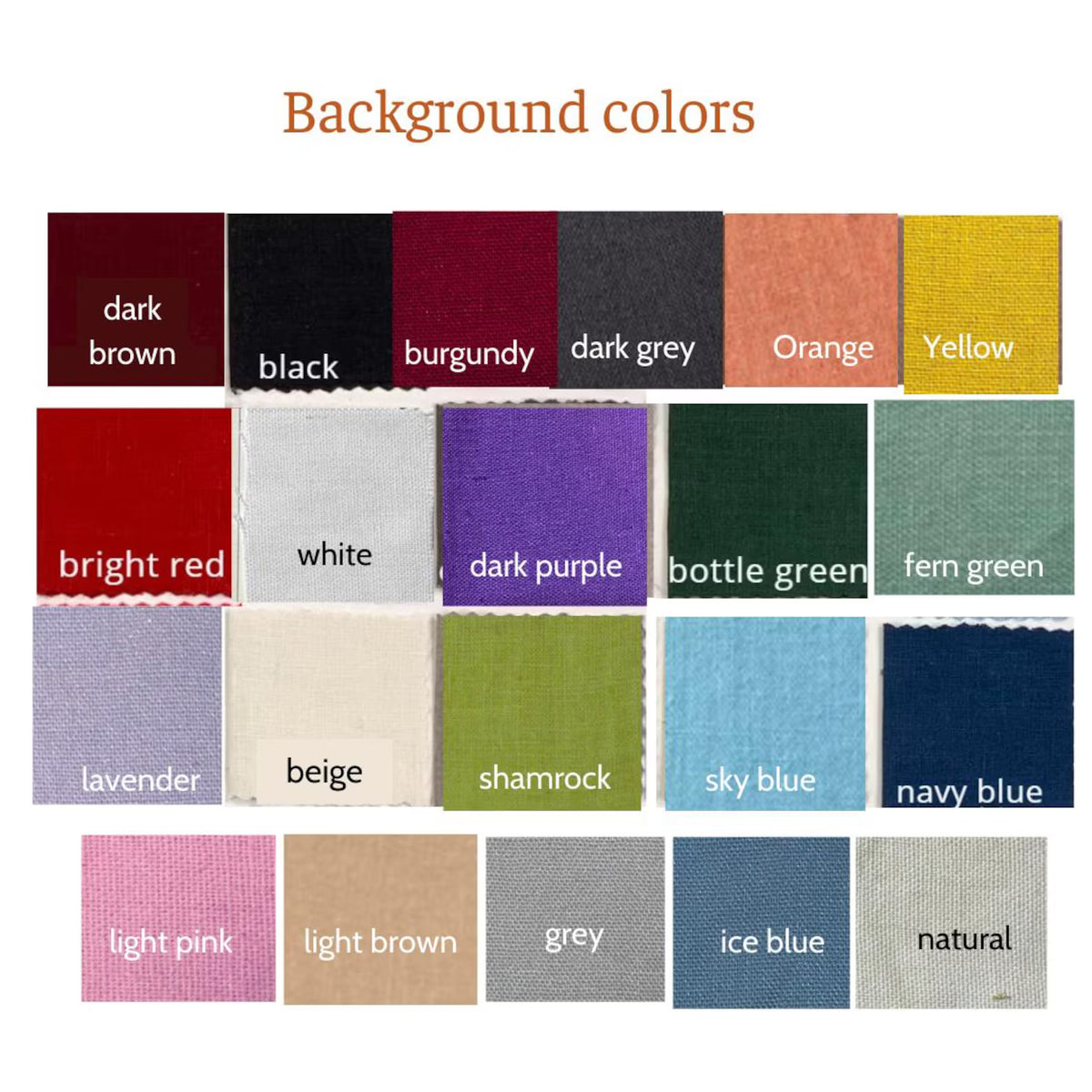Fabric colour chart with twenty-three linen colours