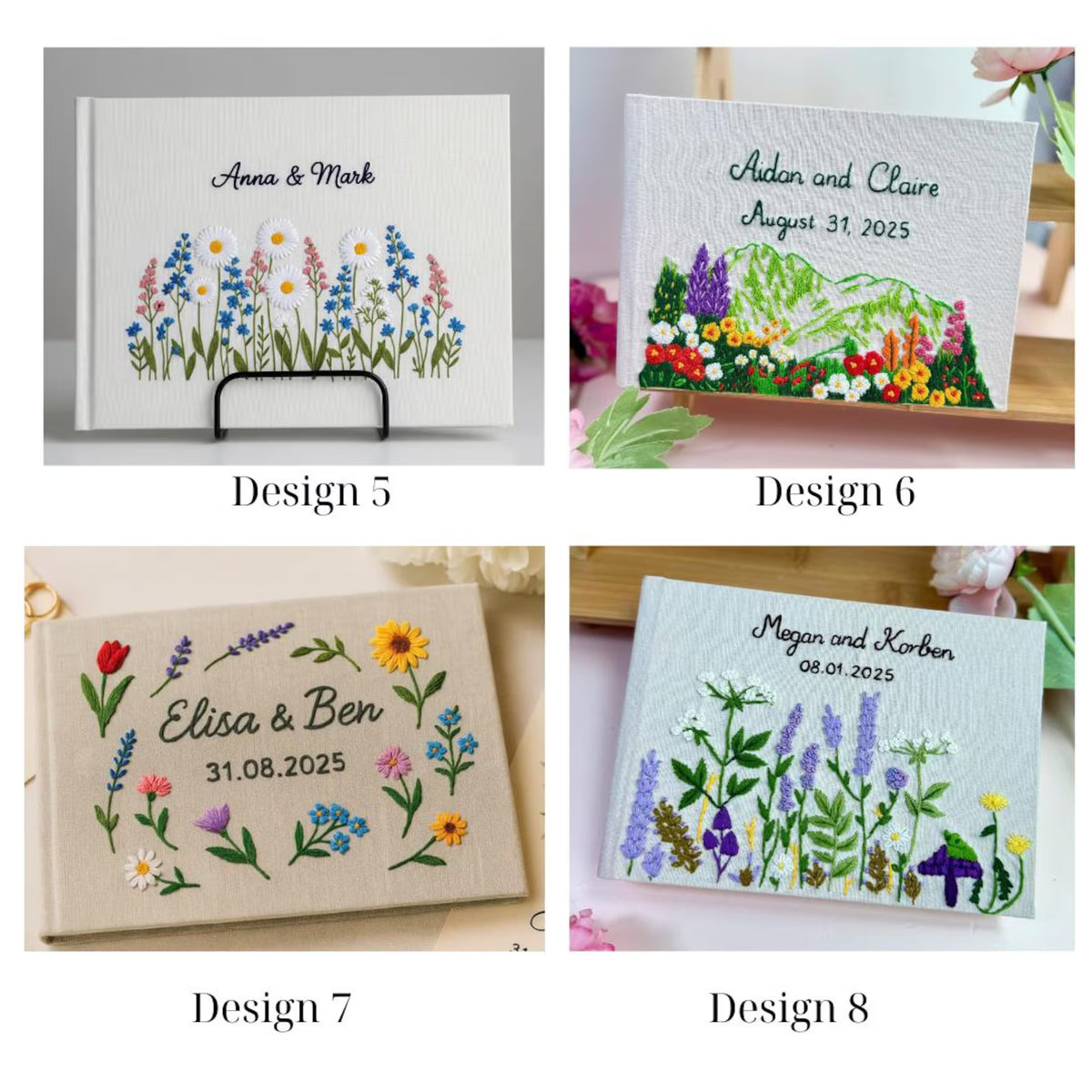 Personalised Wedding Guest Book, Names & Date by The Thread Nest, hand-embroidered linen cover, photo 4