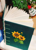 Sunflower Embroidered Journal A5, Exposed Spine by The Thread Nest, hand-embroidered linen cover, photo 3