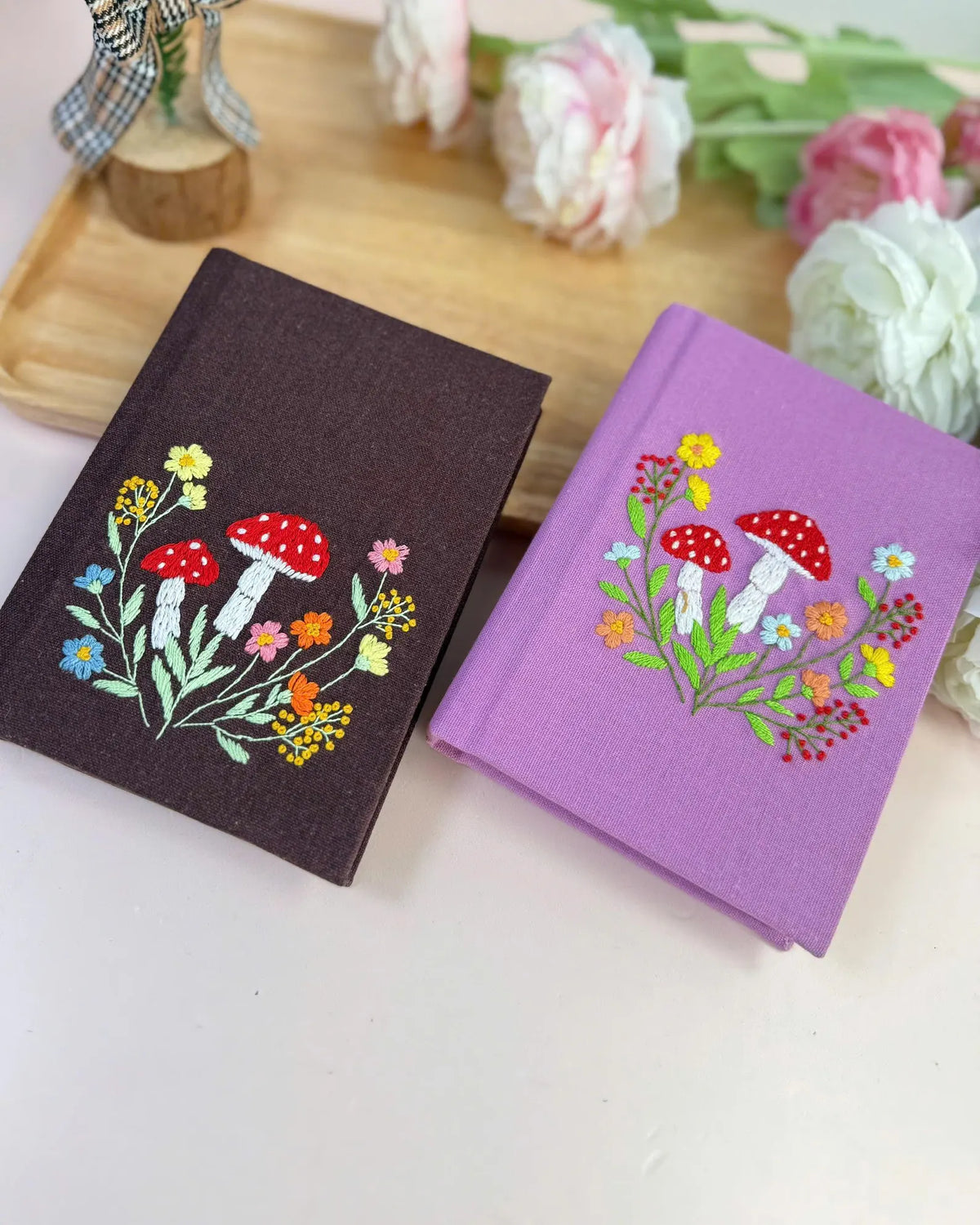 Red Mushroom Embroidered Journal, A5 or A6 by The Thread Nest, hand-embroidered linen cover, photo 2