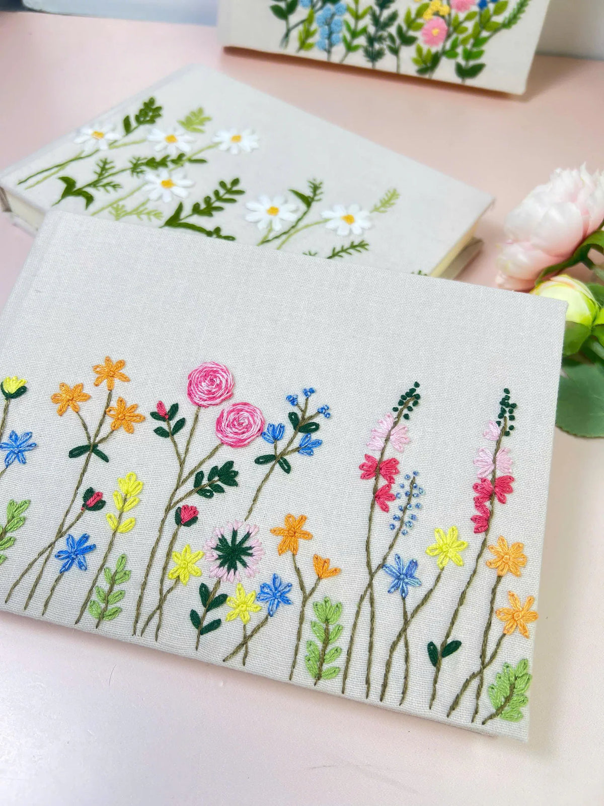 Wildflower Memory Book, Personalised by The Thread Nest, hand-embroidered linen cover, photo 5