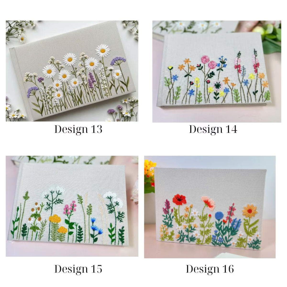 Personalised Wedding Guest Book, Names & Date by The Thread Nest, hand-embroidered linen cover, photo 6
