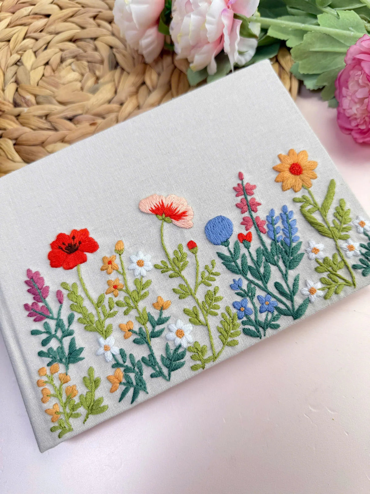 Poppy & Rose Wildflower Notebook by The Thread Nest, hand-embroidered linen cover, photo 4