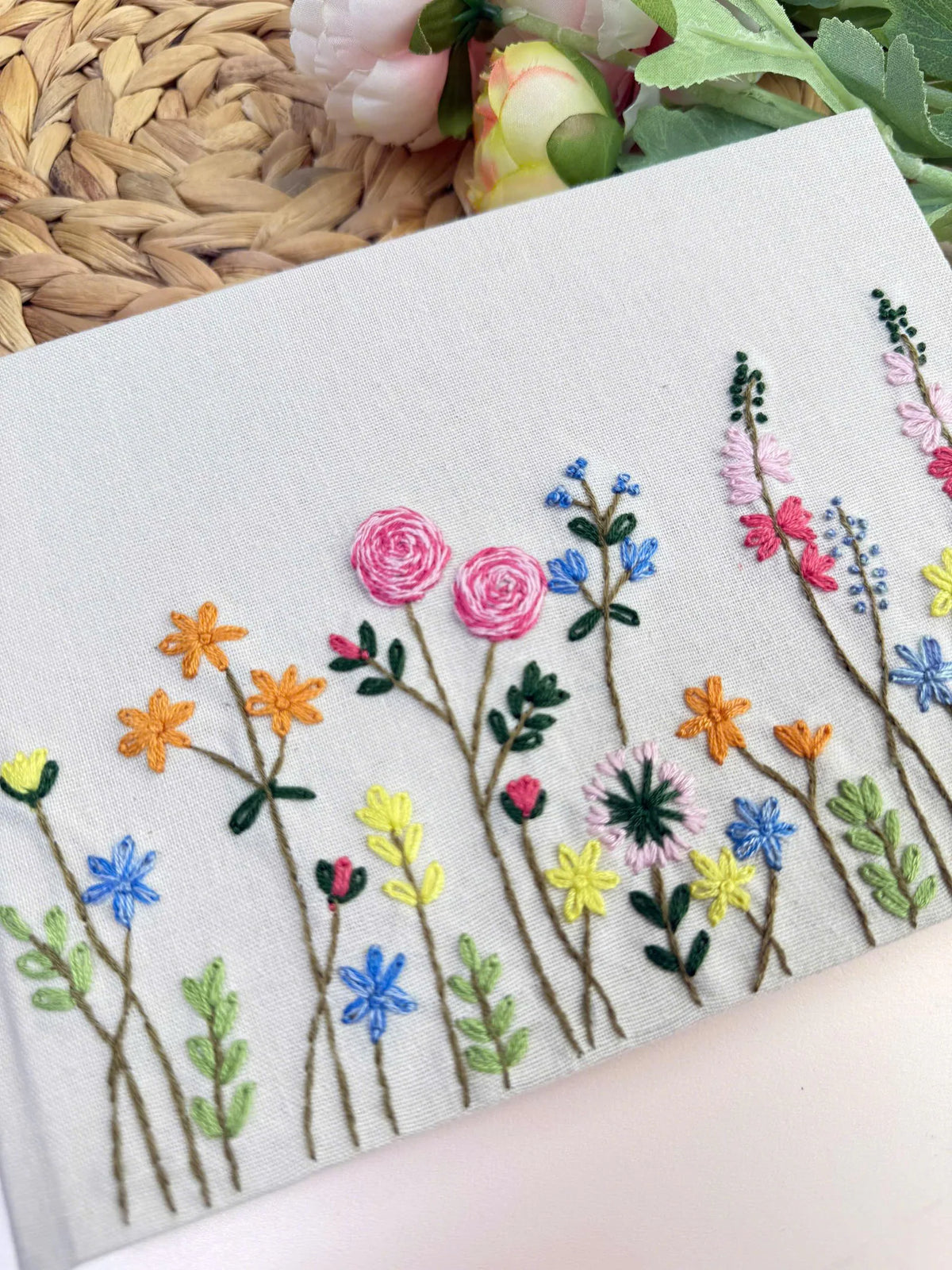 Poppy & Rose Wildflower Notebook by The Thread Nest, hand-embroidered linen cover, photo 5