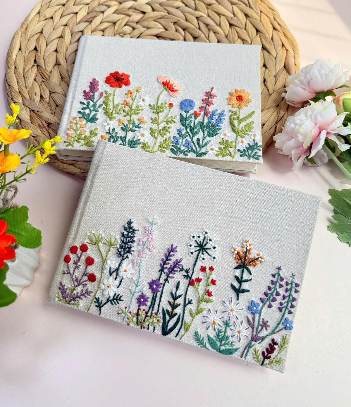 Poppy & Rose Wildflower Notebook by The Thread Nest, hand-embroidered linen cover, photo 3