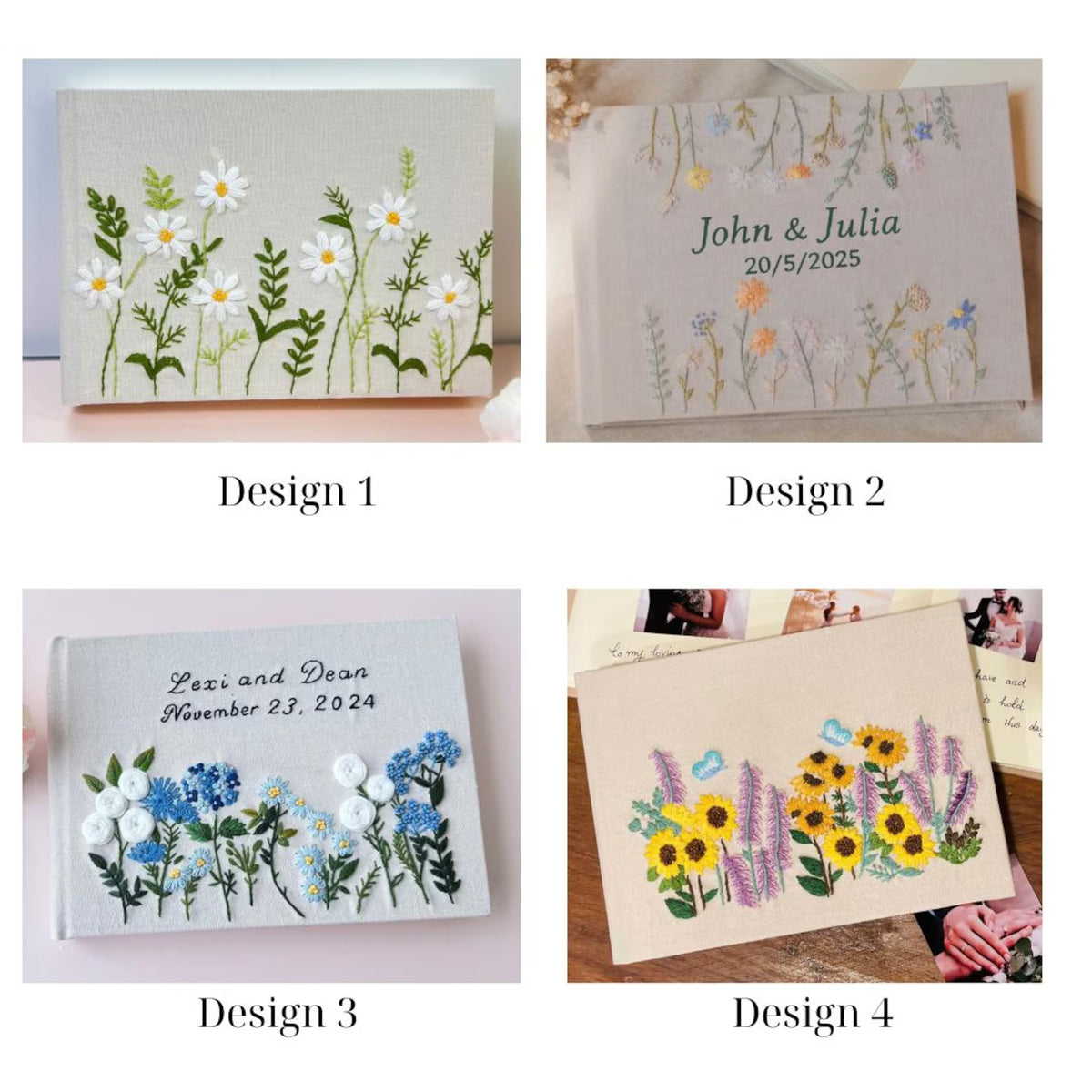 Personalised Wedding Guest Book, Names & Date by The Thread Nest, hand-embroidered linen cover, photo 7