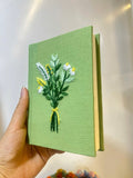 Daisy Posy Journal, Green or Burgundy by The Thread Nest, hand-embroidered linen cover, photo 3