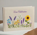Wildflower & Daisy Guest Book, Personalised by The Thread Nest, hand-embroidered linen cover, photo 1