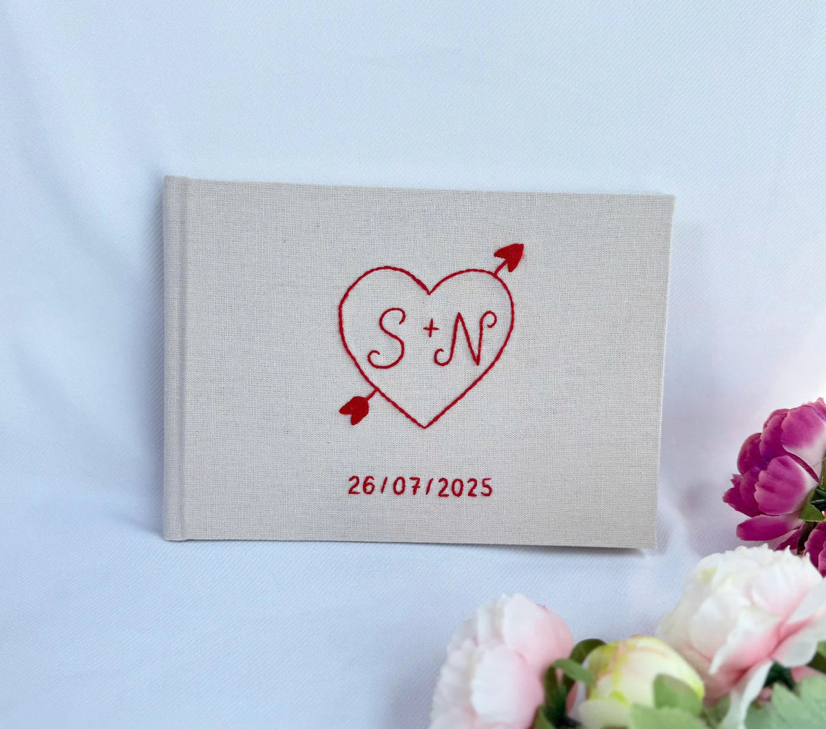 Wedding Guest Book, Line-Art Designs by The Thread Nest, hand-embroidered linen cover, photo 2