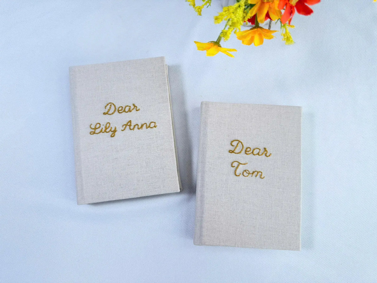 Dear… Vow Book, Hand-Embroidered by The Thread Nest, hand-embroidered linen cover, photo 7