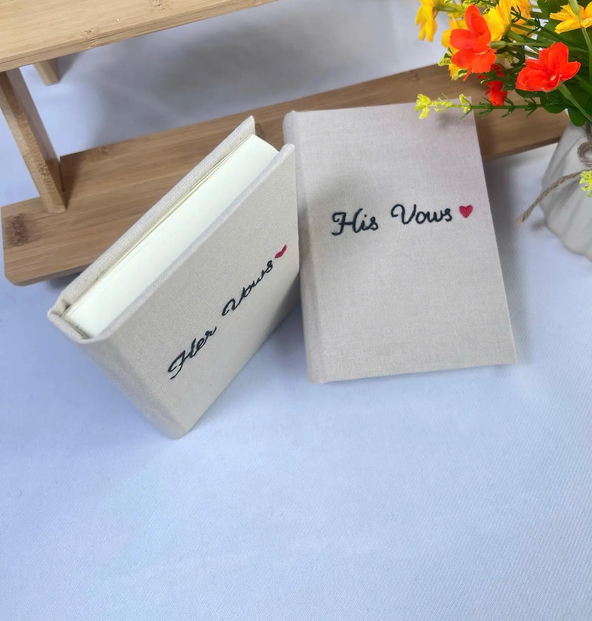 Dear… Vow Book, Hand-Embroidered by The Thread Nest, hand-embroidered linen cover, photo 5