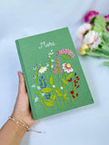 Wildflower Name Journal, Beige or Green Linen by The Thread Nest, hand-embroidered linen cover, photo 4