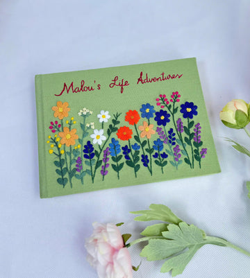 Green Linen Adventure Journal, Personalised by The Thread Nest, hand-embroidered linen cover, photo 1