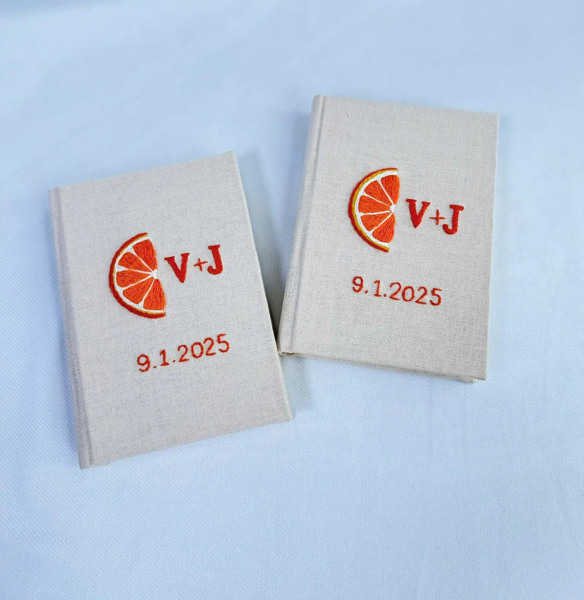 Monogram Vow Book, Hand-Embroidered by The Thread Nest, hand-embroidered linen cover, photo 4