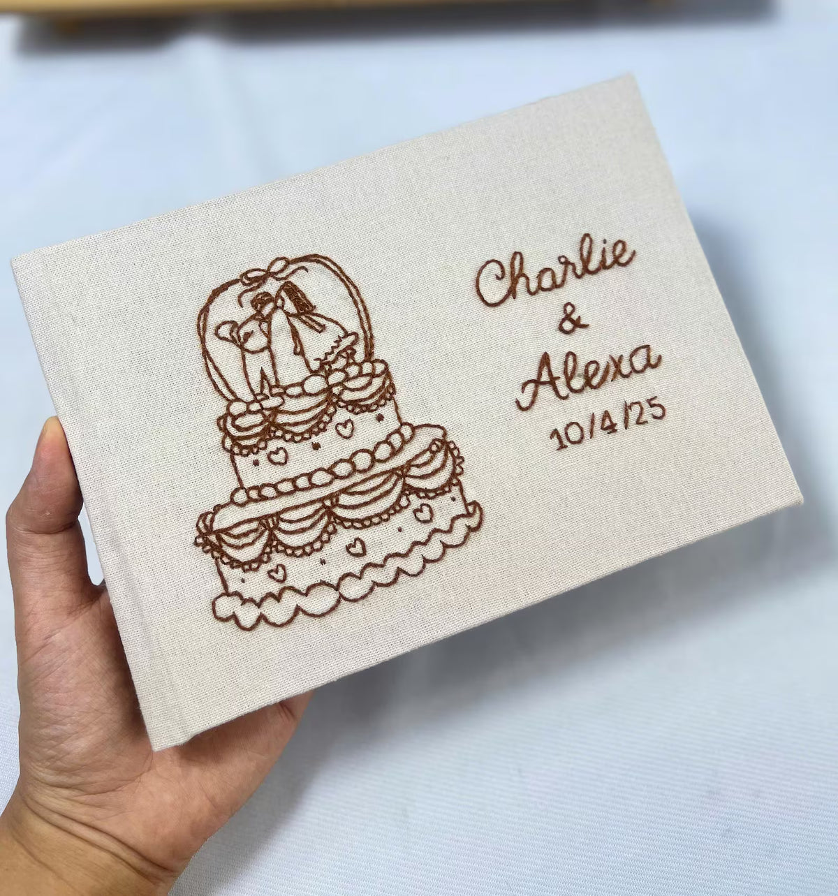Wedding Guest Book, Line-Art Designs by The Thread Nest, hand-embroidered linen cover, photo 13