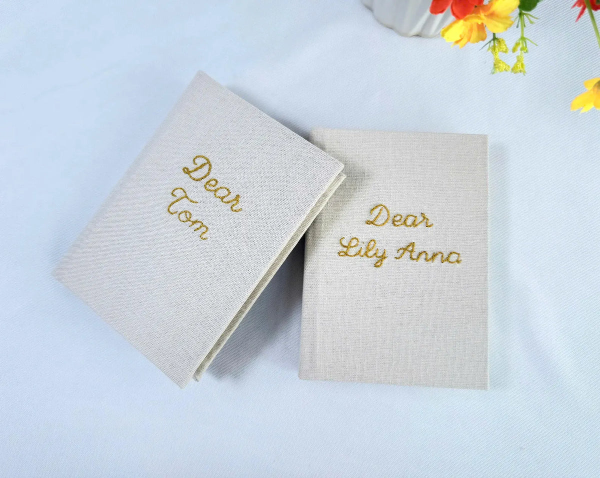 Dear… Vow Book, Hand-Embroidered by The Thread Nest, hand-embroidered linen cover, photo 3