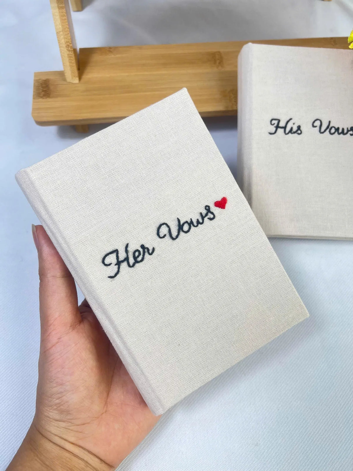 Dear… Vow Book, Hand-Embroidered by The Thread Nest, hand-embroidered linen cover, photo 6