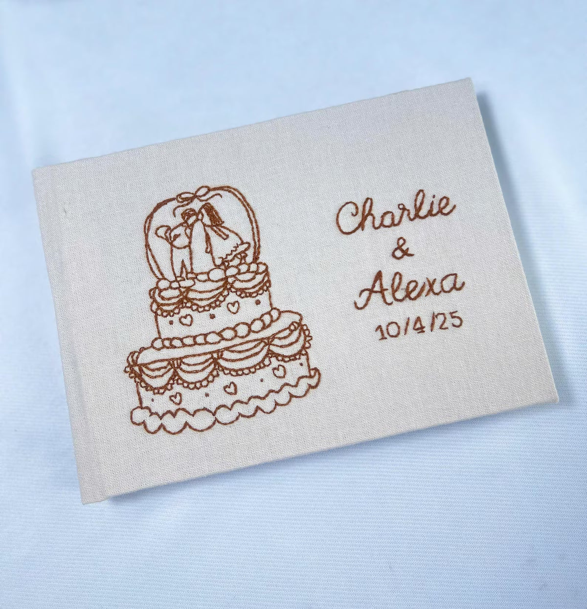 Wedding Guest Book, Line-Art Designs by The Thread Nest, hand-embroidered linen cover, photo 12