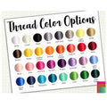 Thread colour chart with thirty-two embroidery thread colours