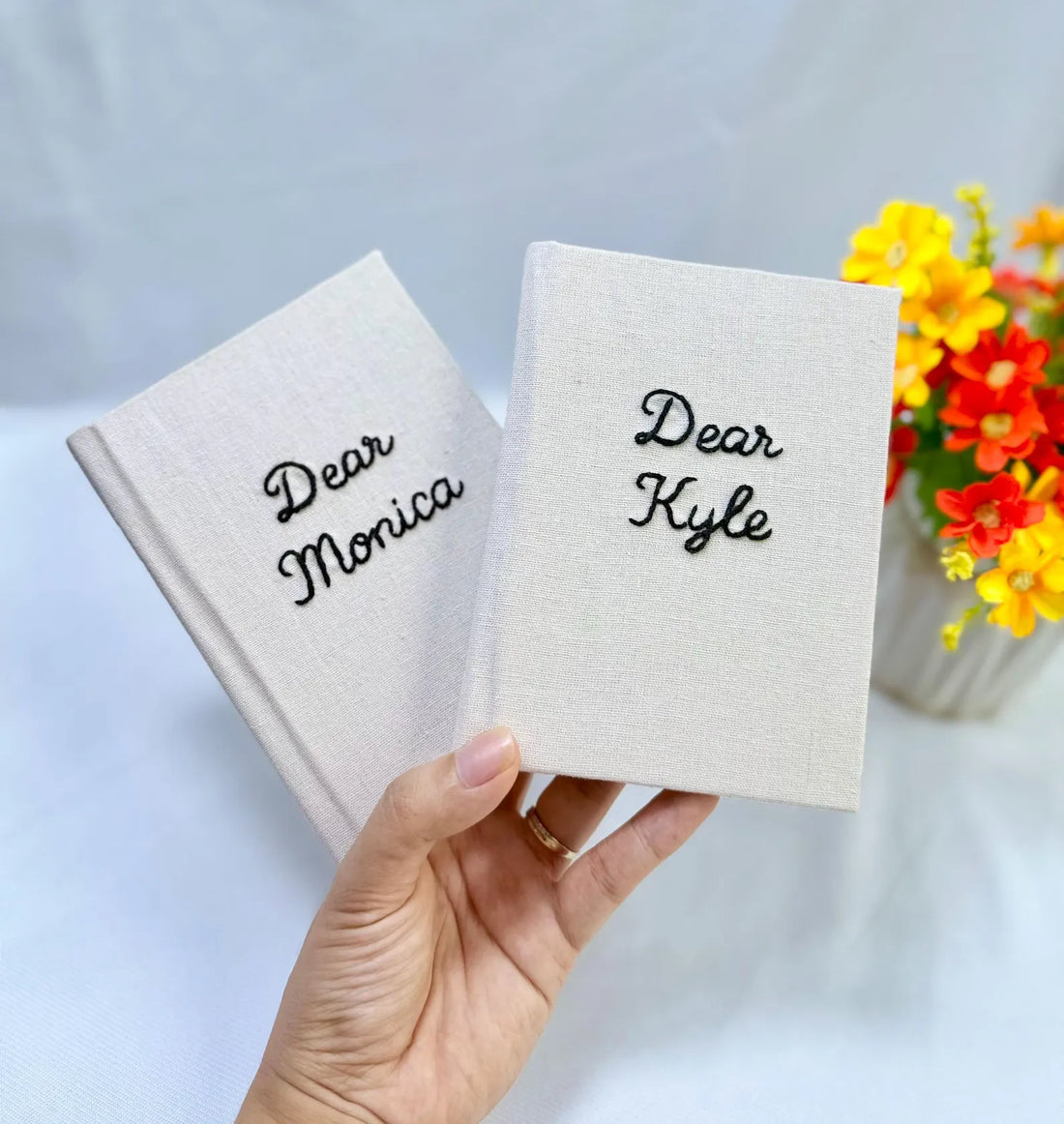 Dear… Vow Book, Hand-Embroidered by The Thread Nest, hand-embroidered linen cover, photo 1