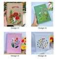 Four embroidered journals with mushrooms, flowers and stitched names — hand-embroidered by The Thread Nest