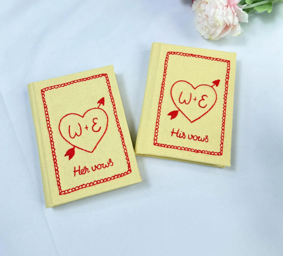 Heart & Arrow Vow Book by The Thread Nest, hand-embroidered linen cover, photo 3