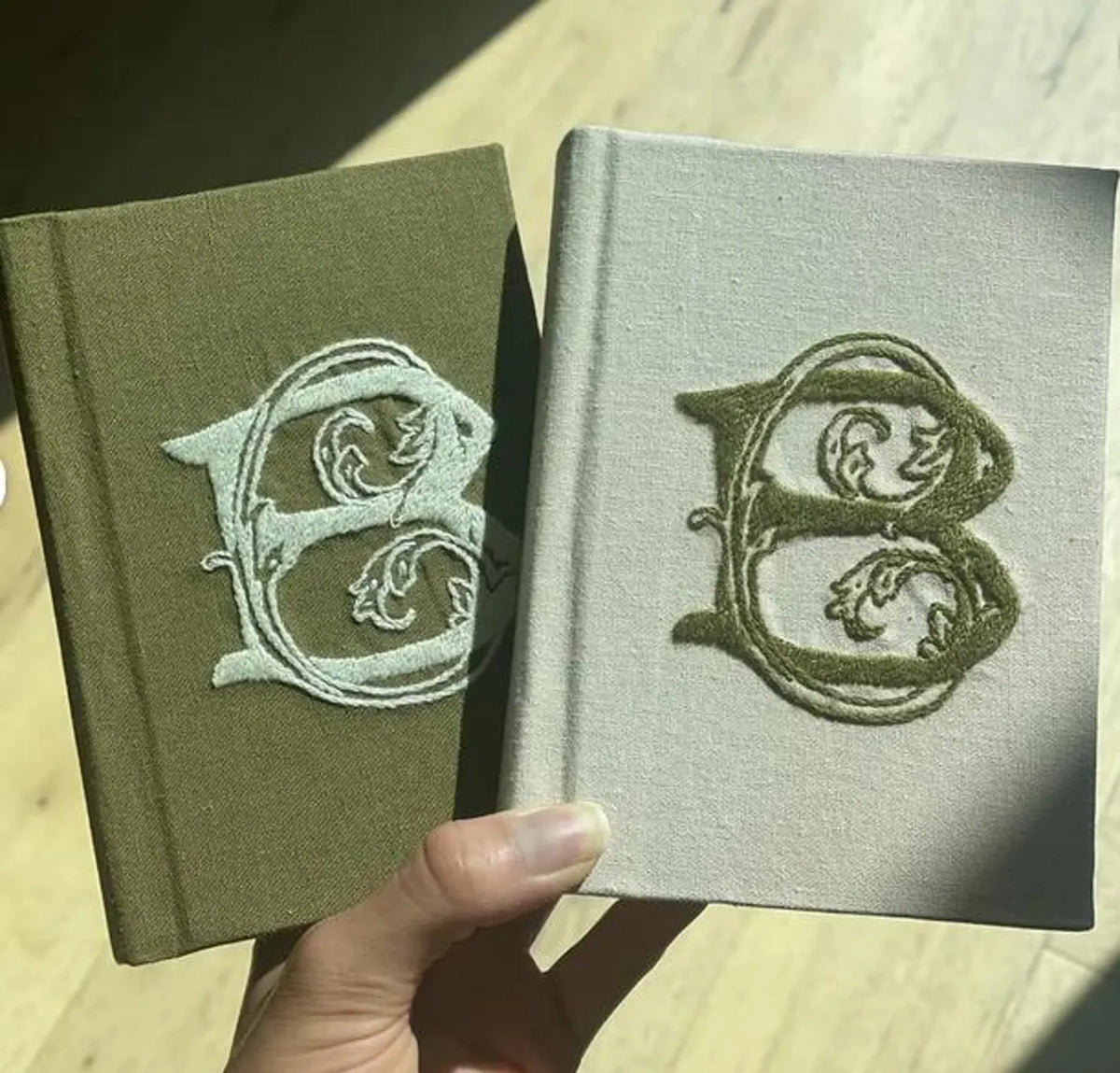 Monogram Vow Book, Hand-Embroidered by The Thread Nest, hand-embroidered linen cover, photo 3