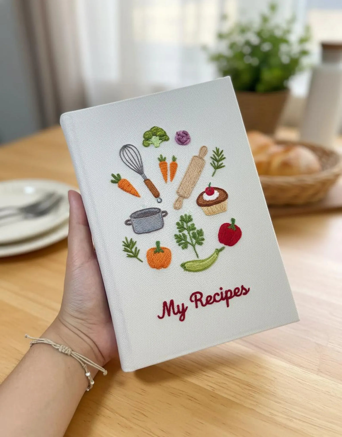 My Recipes Hand-Embroidered Recipe Book A5 by The Thread Nest, hand-embroidered linen cover, photo 4