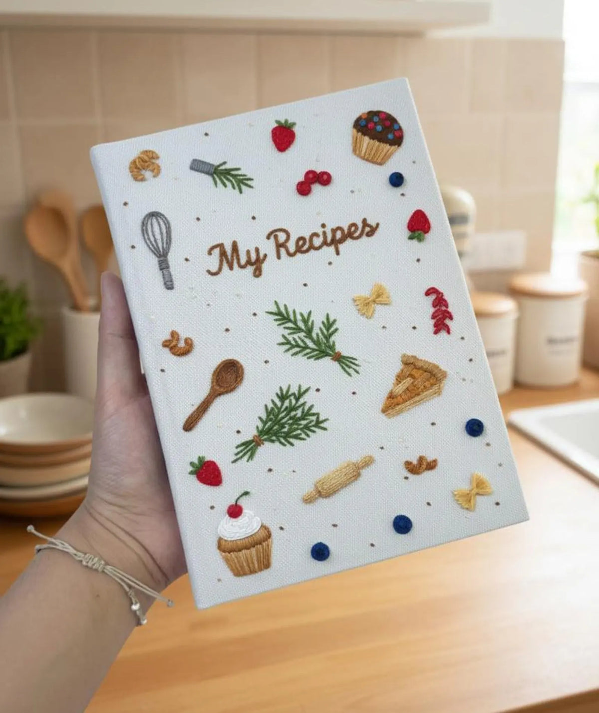 My Recipes Hand-Embroidered Recipe Book A5 by The Thread Nest, hand-embroidered linen cover, photo 1