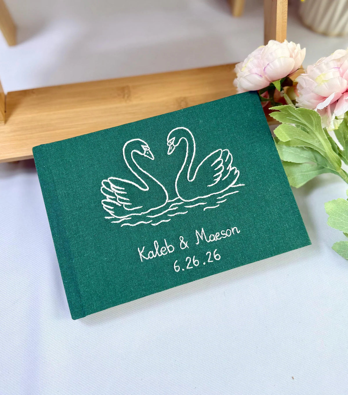 Wedding Guest Book, Line-Art Designs by The Thread Nest, hand-embroidered linen cover, photo 6