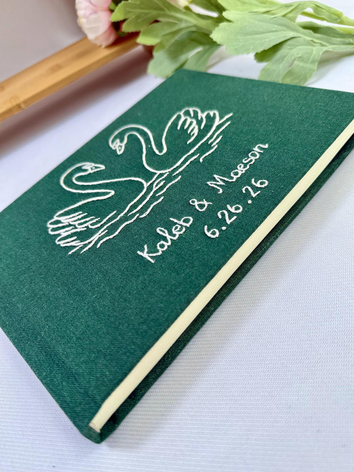 Wedding Guest Book, Line-Art Designs by The Thread Nest, hand-embroidered linen cover, photo 8