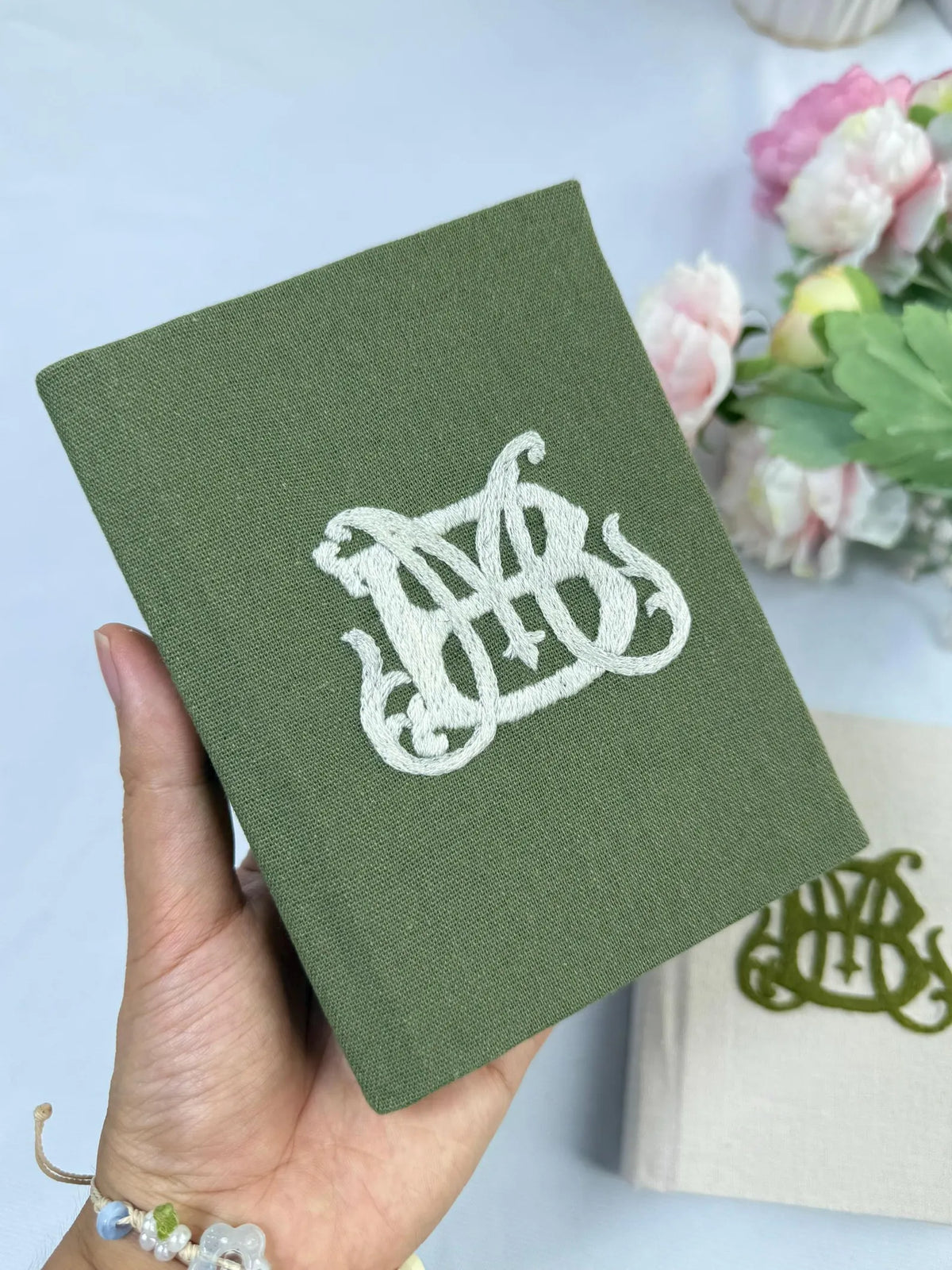 Monogram Vow Book, Hand-Embroidered by The Thread Nest, hand-embroidered linen cover, photo 2