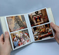 A photo album showing four photographs of a Christmas celebration — hand-embroidered by The Thread Nest