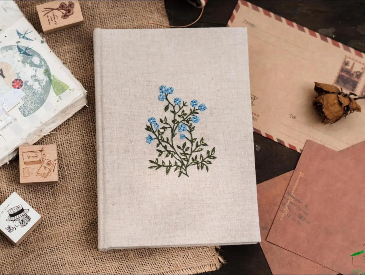 Personalised Embroidered Journal, A5 or A6 by The Thread Nest, hand-embroidered linen cover, photo 12